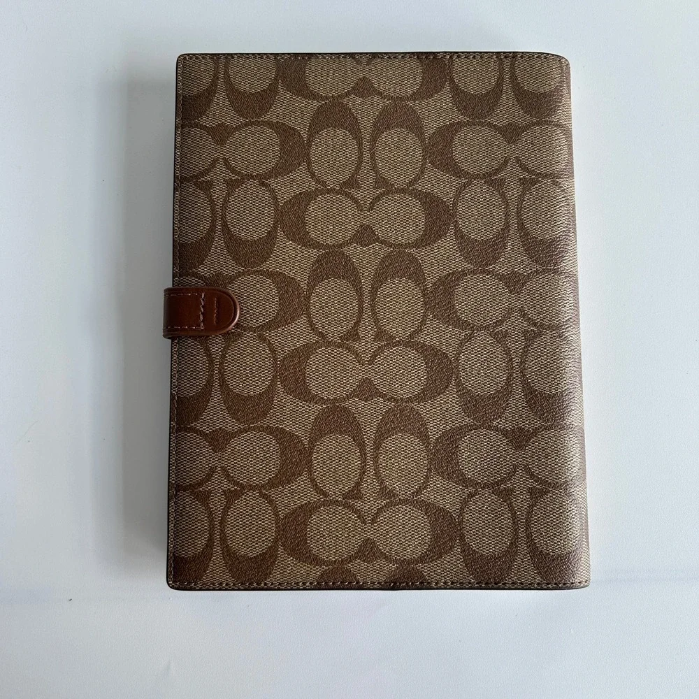 Coach Notebook in Signature Canvas Khaki Brown Leather CZ198 Excellent
